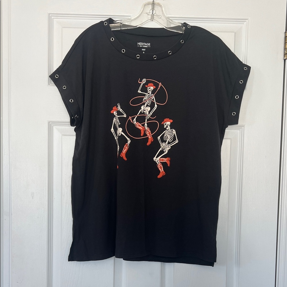 Torrid Black Tee with Red Dancing Skeletons - Picture 1 of 6
